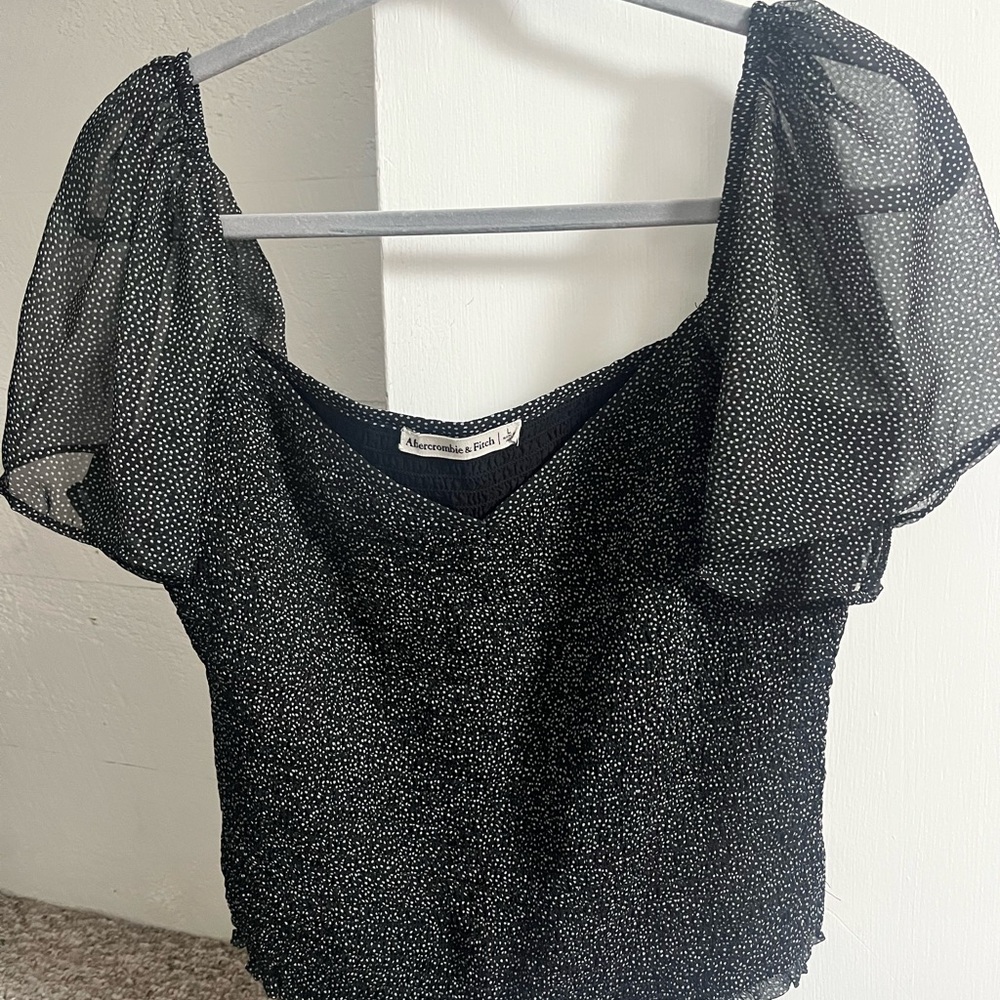 Abercrombie & Fitch Black Sheer Puff Sleeve Blouse